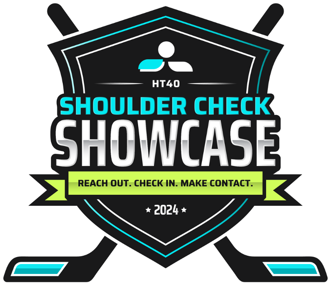 'Logo for the HT40 Shoulder Check Showcase 2024 with slogan 'Reach Out. Check In. Make Contact.''